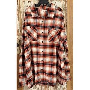 Frye and Co. Regular Fit Plaid Cotton Flannel Shirt - Off White - 3XLT $70